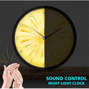 Ananas Fruit Slice Sound Control Wandklok Winkel Boss Keuken Tijd Horloge Met Led Verlichting Night Light Lamp