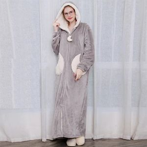 Nightgown Women Men Autumn and Winter Long Thick Coral Velvet Bathrobe Lovers Flannel Pajamas Stars Moon Nightdress