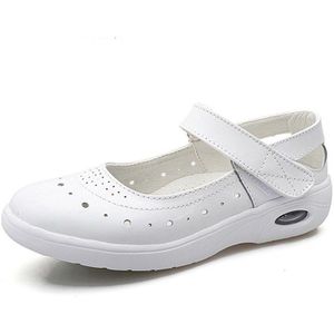 SNURULAN Vrouwen Mary Janes Flats Schoenen Lederen Ronde Teen antislip Rubber Ballet Flats Carrière Verpleegkundige Witte Platte Schoenen summerE253