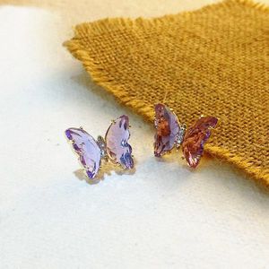 Korea Mode Kleurrijke Transparante Glas Shiny Crystal Butterfly Stud Oorbellen Voor Vrouwen Partij Sieraden