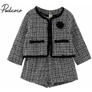 Baby Lente Herfst Kleding Kids Peuter Baby Meisjes Lange Mouwen Pageant Plaid Jas + Broek Party OL Stijl Kleding 2 STUKS 1-6T