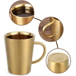 340Ml Goud/Zilver Koffie Mok Double-Layer 304 Roestvrij Staal Anti-Brandwonden Warmte-isolatie Beker Melk mok Bier Mok Met Handvat