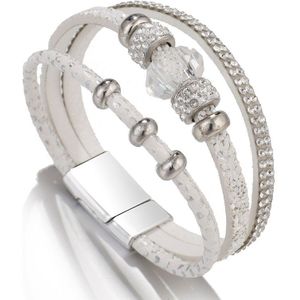 Amorcome Shiny Crystal Charm Lederen Armbanden Voor Vrouwen Boho Strass Kralen Multilayer Wrap Armband Vrouwelijke Sieraden