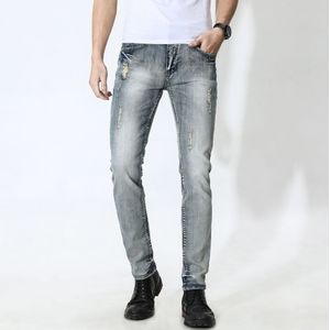 Retro Verontruste Jeugd Jeans Mannen Slim Voeten Retro Stretch Broek