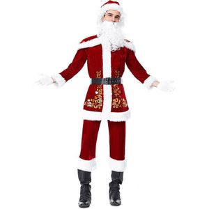 Kerst Kerstman St. Nick Kostuum Adult Xmas Cosplay Outfit Voor Mannen En Vrouwen Hoed + Jas + Broek + Baard