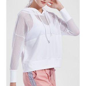 Sport Hoodie Top Mesh Patchwork Sneldrogende Yoga Lange Mouwen Fitness Ademende Sweatshirts Sportkleding Vrouwen Yoga T-shirts