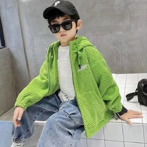 2022 Lente 4-12Years Kinderen Uitloper Hooded Cartoon Jas Voor Jongen Mode Wafel Jas Kinderkleding