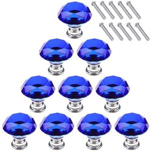 Absf Blauw 10 Stuks 30Mm Crystal Glass Kast Knoppen Diamant Vorm Lade Keukenkasten Dresser Kast Kledingkast Pulls Handles