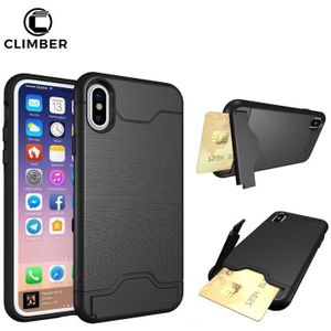 Non Slip Wiredrawing Borstel Line TPU PC Credit Card Slot Houder Stand Robuuste Back Cover Voor iPhone 7 8 Plus X Shell Case