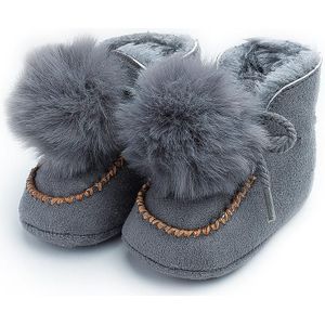 Mooie Pompon Baby Laarzen Effen Kleur Lace-Up Thicken Coral Fleece Peuter Antislip Prewalker Winter Warm Sneeuw schoenen