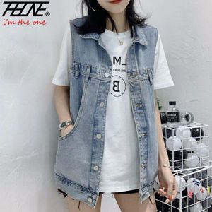 Thhone Vrouwen Vest Plus Size Denim Vest Jeans Mouwloze Jassen Cool Stijl Knop Zakken Mode Casual Chaleco Mujer