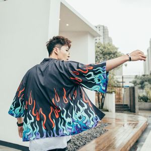 Japanse Kimono Mannen Yukata Vrouwen Japan Kimono Vest Mannen Azië Zon Overhemd Unisex Vlam Print Top