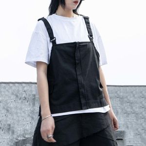 [Eam] Vrouwen Loose Fit Zwarte Rits Gesp Split Joint Korte Vest Mouwloze Mode Tij Alle-Match lente Herfst 1W260
