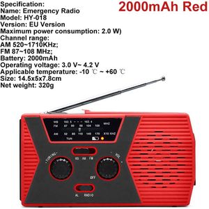 Solar Hand Crank Radio Am/Fm Emergency Radio Met Led Zaklamp 1200/2000/4000/5000Mah Power Bank Voor Mobiele Telefoon