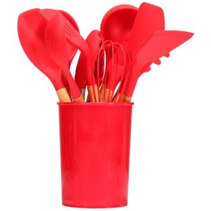 Siliconen Keukengerei Kookgerei Set Non-stick Kookgerei Spatel Schop Ei Kloppers Houten Handvat Keuken Koken Tool Set