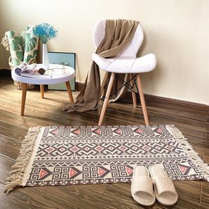 Bohemian Hand Geweven Katoen Linnen Tapijt Kwastje Slaapkamerkleedje Geometrische Floor Mat Afdrukken Gebied Tapijt Voor Woonkamer Home Decor