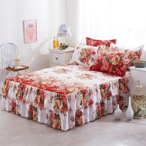 (32) romantische Twee Laag Bed Rok Elegante Chiffon Sprei Satijn Katoen Laken voor Bruiloft Decoratie Bed Cover