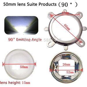 50Mm Bolle Lens Optische Acryl Pmma Led Lens 90 Graden + 52Mm Reflector + Vaste Stalen Beugel Voor 20 ~ 100W Led Licht