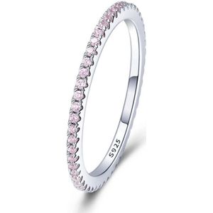 Voroco Real 925 Sterling Zilver Eenvoudig Ronde Trouwring Glitter Clear Cz Kristal Ringen Vrouw Fijne Trendy Sieraden BKR066