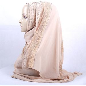 Chiffon Kant Stiksels Lange Sjaal Moslim Hijaabs Wrap Bescheiden Islam Vrouwen Hoofddeksels Midden-oosten Diamant Dubai Turkije Populaire