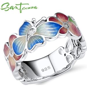 Santuzza Zilveren Ring Voor Vrouwen 925 Sterling Zilveren Mode Bloem Ringen Voor Vrouwen Zirconia Ringen Party Sieraden Enamel