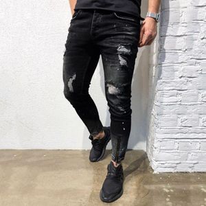 Heren Denim Broek Potlood Broek Broek Skinny Stretch Verontruste Ripped Jeans Voor Mannen Freyed Broek Slim Fit Heren Jeans Homme