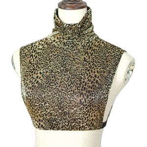 Vrouwen Coltrui Afneembare Half Shirt Crop Top Vintage Luipaard Print Valse Nep Kraag Decoratieve Trui Vest Tank