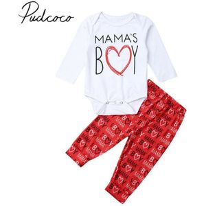 Baby Lente Herfst Kleding Pasgeboren Baby Jongens Liefde Print Kleding Lange Mouw Tops Romper + Harten Broek Leggings Outfits set