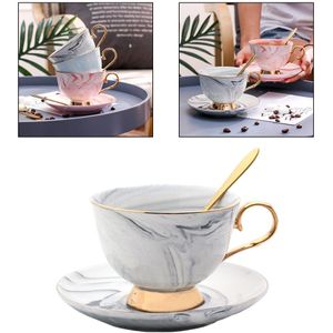 Linkidea Bloem Koffie Cup Schotel Set met zilveren handvat metalen lepel, 7 oz 200ml creatieve porselein middag thee beker, keramische mok set voor