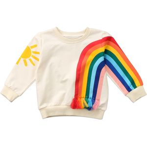 Schattige Baby Trui Omzoomd Regenboog Zon Sweatshirt Baby Meisjes Kids Regenboog Zon T-shirt Kleding Blouse Sweater Vest
