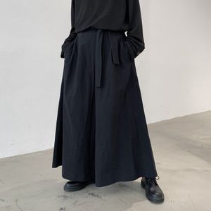 Mannen Streetwear Hip Hop Japan Stijl Losse Toevallige Zwarte Kimono Wijde Pijpen Broek Mannelijke Vrouwen Punk Gothic Lint Harem Rok broek