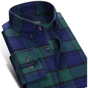 Mannen Geborsteld Katoen Plaid Geruite Flanellen Shirts Lange Mouw Standaard-Fit Comfortabele Dikke Warme Casual Button-Down shirt