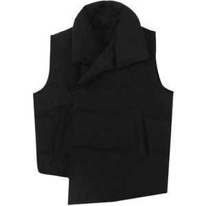 [Eam] Vrouwen Zwart Asymmetrische Big Size Katoen Gevoerde Losse Fit Vest Revers Mouwloze Mode Tij Voorjaar herfst 1N320