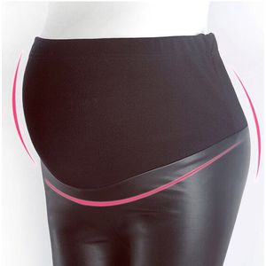 Zwangere Vrouwen Pu Lederen Leggings Buik Potlood Broek Zwart Moederschap Elegante Skinny Gespannen Buik Broek