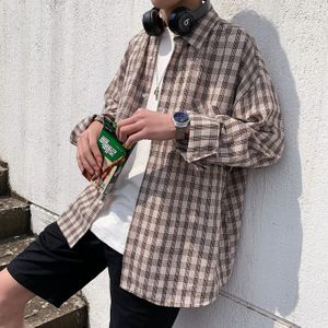 Leisure Oversize Jongen Mannen Lange Mouwen Plaid Casual Shirt