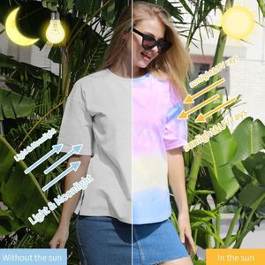 Tie-Dye Kleur Veranderende T-shirts Vrouwen Comfortabele Katoenen Leisure Outdoor Korte Mouwen-Kleur Veranderen Door Sunlights & uv-stralen