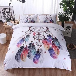 Tuedio Dreamcatcher Beddengoed Set Koning Kleurrijke Veren Dekbedovertrek Bohemian Mandala Beddengoed 2/3Pcs Witte Huis Textiel