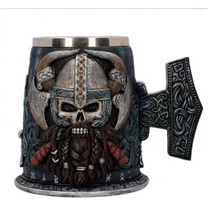 Viking Piraat Grote Bier Mok Roestvrijstalen Voering Hars 3D Geschilderd Viking Piraat Schedel Bier Mokken 600Ml whisky Mok