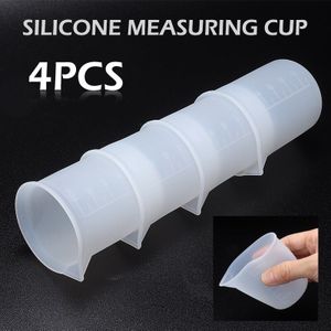 4 Stuks Siliconen Maatbekers Met Clear Weegschalen Hars Lijm 100Ml Transparante Mok Schenktuit Meten Apparaat Diy Keuken gadgets