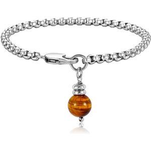 4mm Box Link Chain Rvs Tiger Eye Stone Bead Charm Armband voor Mannen Vrouwen Ronde Patroon Cirkel Draak klauw TBS009