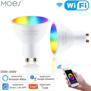 Moes Tuya GU10 Wifi Smart Light Led-lampen Rgbcw 5W Dimbare Lampen Smart Leven Remote Contro Werken Met Alexa google Thuis