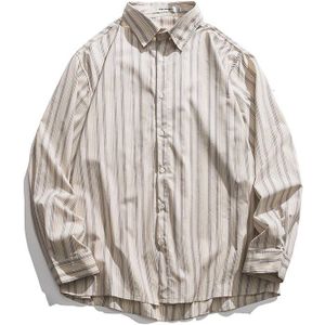 Koreaanse Stijl Katoen Gestreept Shirt Mannen Retro Casual Shirt Mannen Streetwear Herfst Losse Lange Mouwen Shirts Heren m-XL