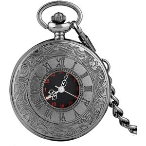 Retro Quartz Horloges Unisex Half Hunter Hanger Ketting Klok Brons/Zilver/Zwart/Goud Romeinse Nummer Steampunk reloj