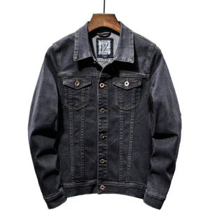 Herfst Klassieke Stijl Mannen Zwarte Elasticiteit Denim Jacket Casual Katoen Jeans Jas Mannelijke Kleding