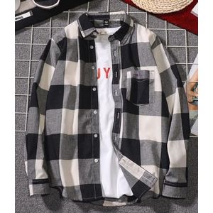 Mannen Lente En Herfst Zwart Grijs Plaid Lange Mouw Mannelijke Shirt Student Japanse Stijl Tiener S12