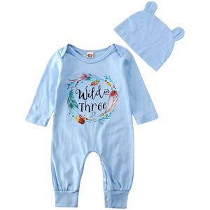 Pasgeboren Baby Jongens Meisjes Romper Hoeden 2 Stuks 0-24M Bloemenprint Lange Mouw Mooie Jumpsuit Outfits Playsuit katoenen Kleding