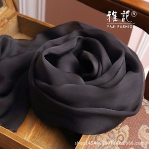 Natuurlijke Zijde Sjaal Zwarte Kleur Foulard Femme 100% Echte Zijde Sjaal Vrouwen Dunne Chiffon Zijde Sjaals Wraps Voor Dames Solid