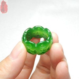 Jade Ring Delicate Cyaan Droog Blauw Ijzeren Draak Jade Holle Patroon Jade Ring Voor Mannen En Vrouwen Vinger Ring