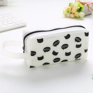 1Pcs Student Creatieve Cartoon Zwart En Wit Rits Etui Eenvoudige Vierkante Creatieve Etui Leuke Meisje Schoolbenodigdheden