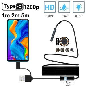 Typ C Endoscop Camera 8Mm 1M 2M 5M Weiche Kabel Usb Endoskop1200p Inspektion Kamera Für Android smartphone Windows